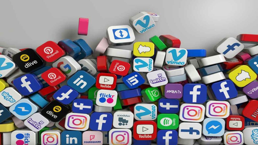 An artistic representation of major social media platforms used for marketing