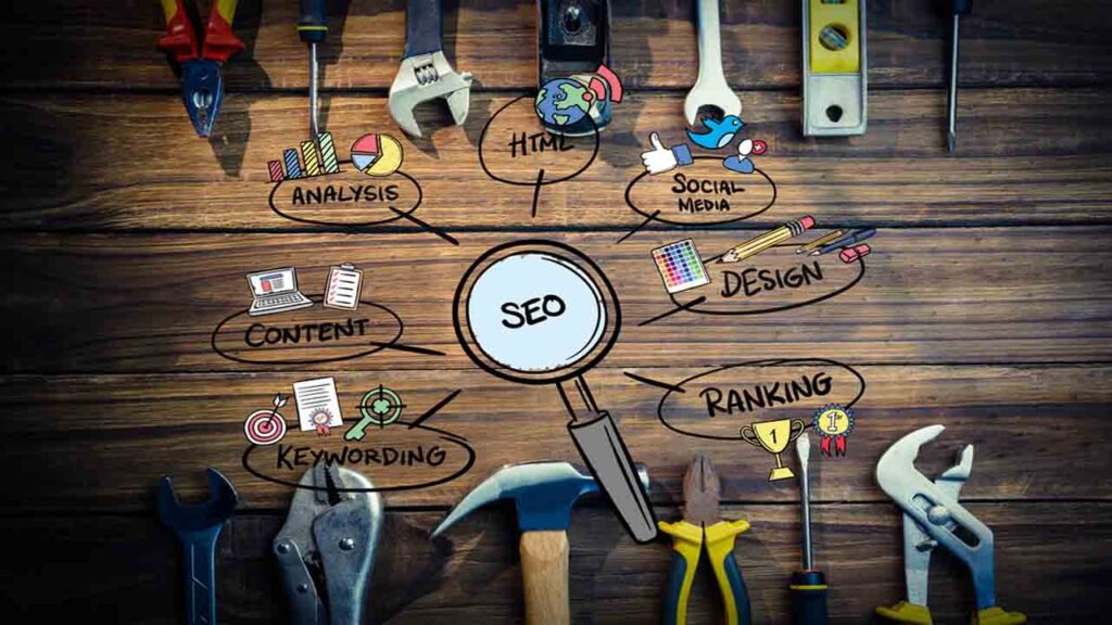 An illustration of essential SEO tools for website optimization.